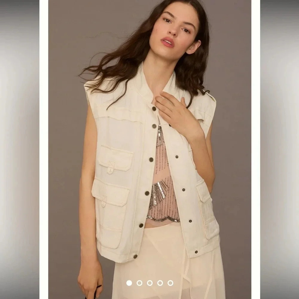 Anthropologie - Silky Utility Vest - Ivory - Size Small - Gently Used!!